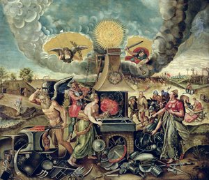 The Forges of Vulcan with Time Turning Weapons into Tools by Flemish School